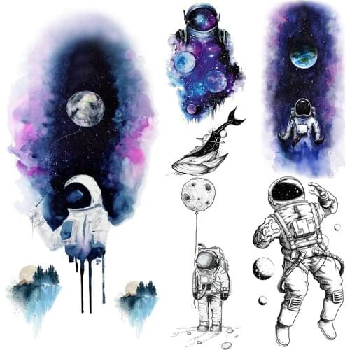Space Astronaut Fake Temporary Tattoos For Women Watercolour Universe Galaxy Tattoo Body Arm Hands Mens Fashion Dolphin Tatoos