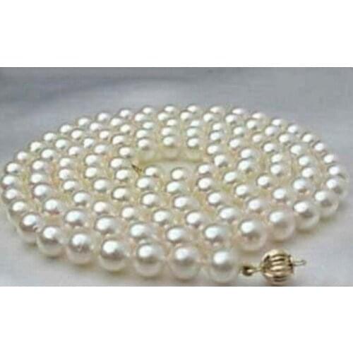 Beautiful 8-9mm white round salt water Cultured pearl necklace 36" 50"