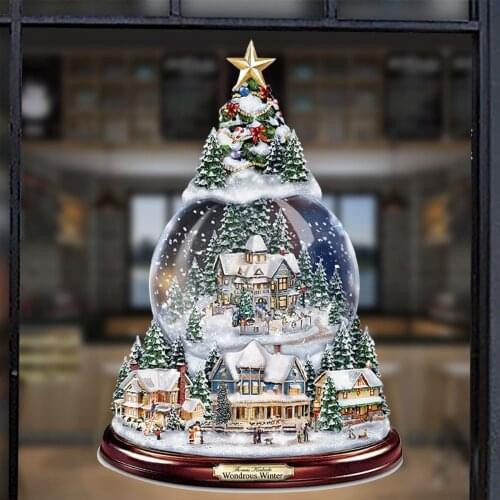 20x30cm Christmas Tree Rotating Sculpture Train Decorations Paste Window Paste Stickers Christmas Decorations Winter Home Decor