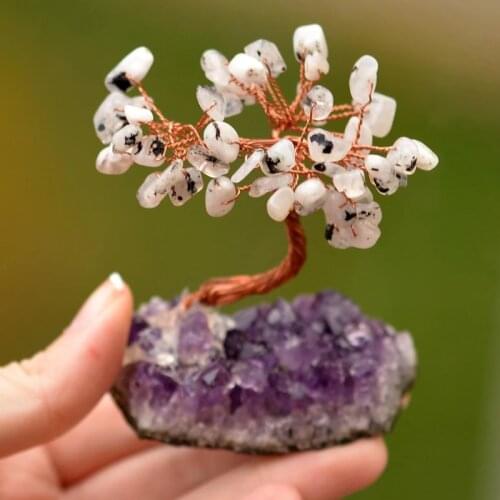 Moon Stone Tree Amethyst Decorative Object Life Positive Energy Chance Home Office Decoration Gift Special Occasions Souvenir