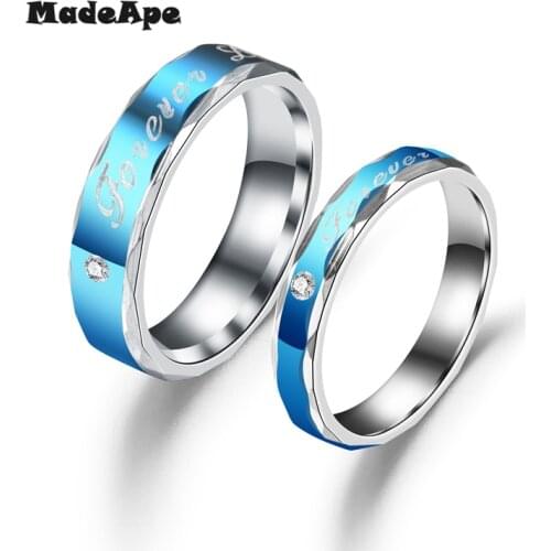 MadApe 4mm 6mm Romantic Wedding Rings For Lover Love Forever Stainless Steel Couple Promise Rings blue Color
