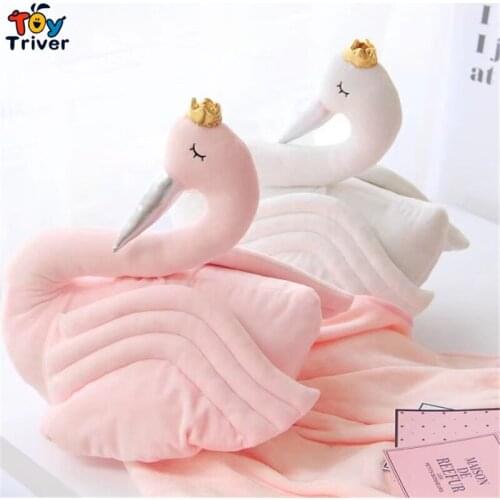 Kawaii Swan Plush Toy Stuffed Doll Portable Blanket Baby Shower Bath Car Air Condition Travel Rug Office Carpet Birthday Gift