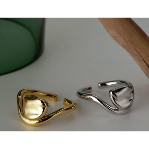 MLKENLY Korean Style S925 Sterling Silver Ring Irregular Geometric Open Smooth Mid Finger Silver 925 Ring Women Fine Jewelry