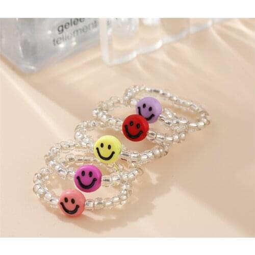 Trendy Smile Face Butterfly Rings For Women Men Finger Adjustable Elastic Transparent Multi Bead Ring Party Gifts Jewelry