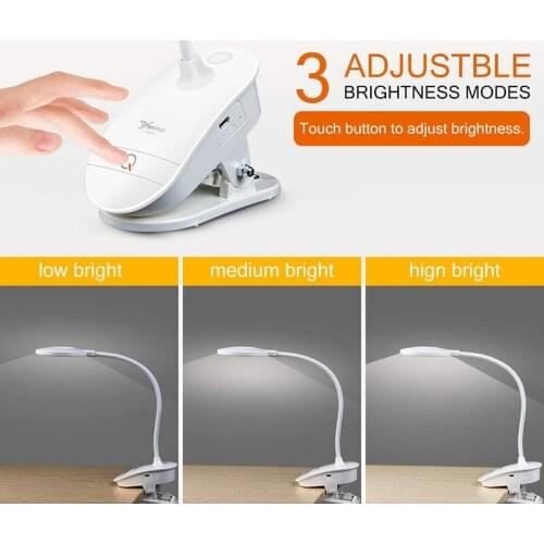 Led Clamp Desk Lamp Gooseneck Touch Dimming Clip On Reading Light For Book Bed And Computer Illumination Light Home Rechargeable