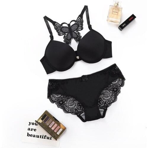 Underwear front buckle butterfly comfort lingerie panty thickened deep detachable double shoulder strap with steel ring bra sets