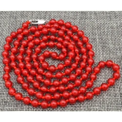New Beautiful 6mm Brazil red GEM Beads Necklace LONG 38 "AAA