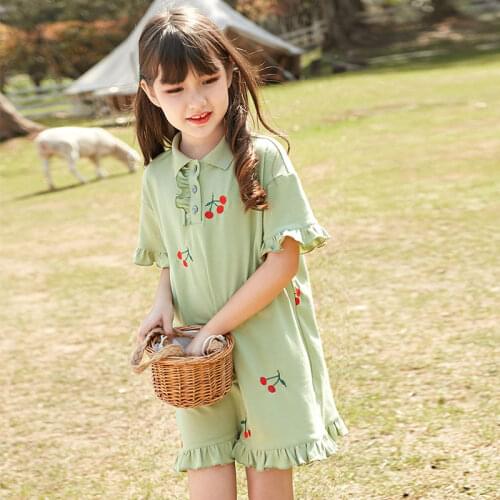 3 -14 Year Girls Dress Cherry Embroidery Dress 2021 Summer Polo Shirts Girl Birthday Party Princess Dresses Girls Clothes 144