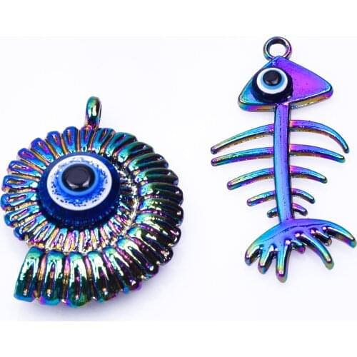 2pcs Rainbow Color Alloy Conch Fish Bones Pendant Charms Fit Necklace Halloween Earring Womens Men Jewelry Handmaking 24313