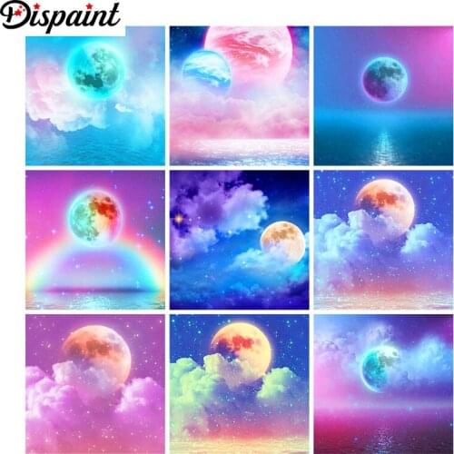 Dispaint Full Diamond "Moon night sky landscape" DIY 5D Diamond Painting Cross Stitch Home Decor Picture Of Rhinestone Handmade