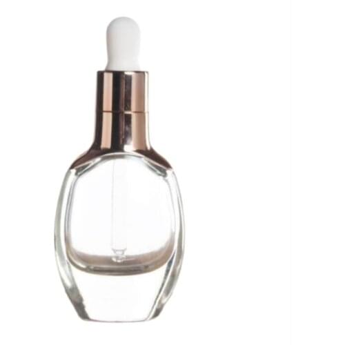 30ml new design transparent glass bottle with gold/silver dropper for essential oil/serum/whitening skin care cosmetic packing