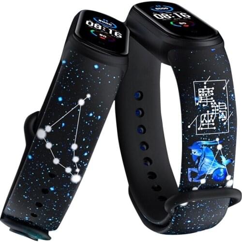 For Mi Band 6 5 4 3 Strap Silicone Printing Constellation Design XiaoMI 6 5 4 3 Watch Band Bracelet Smart Sports Fitness Wrist
