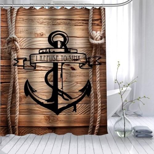 ShunQian HOT SALE Wood And Anchor Shower Curtain Polyester Fabric 12 Hooks For The Bathroom Waterproof Mildew Funy Bath Curtain