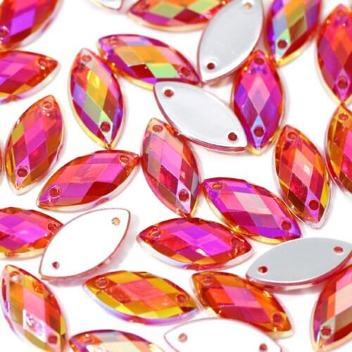 100Pcs Resin Rhinestones Horse Eye Crystal Red AB Yellow AB Flat Back Gems 2 Holes Sew Crystal Rhinestone For Clothes Dresses