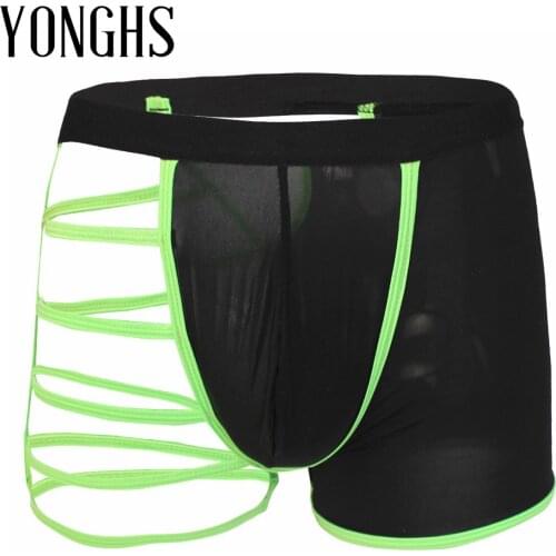 Mens Erotic Lingerie Boxer Briefs Sexy Gay Underwear with One Leg of Hollow Design Underpants Male Hot Sexy Panties for Sex