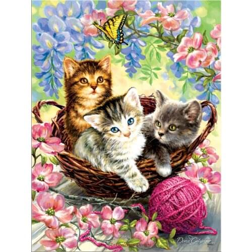 Embroidery Counted Cross Stitch Kits Needlework - Crafts 14 ct DMC DIY Arts Handmade Decor - Kittens and Flowers