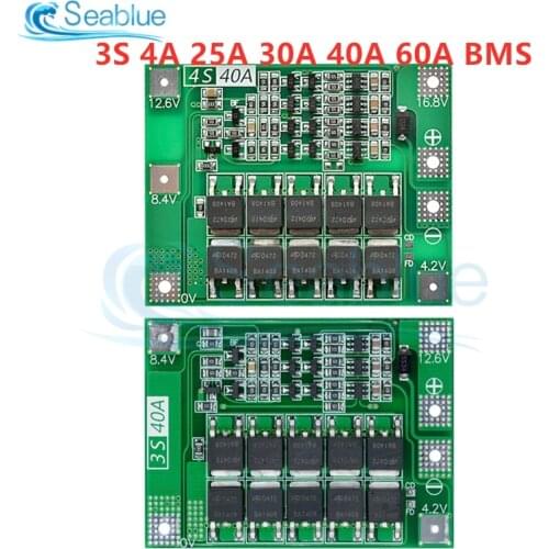 3S/4S 40A 60A Li-ion Lithium Battery Charger Protection Board 18650 BMS For Drill Motor 11.1V 12.6V/14.8V 16.8V Enhance/Balance