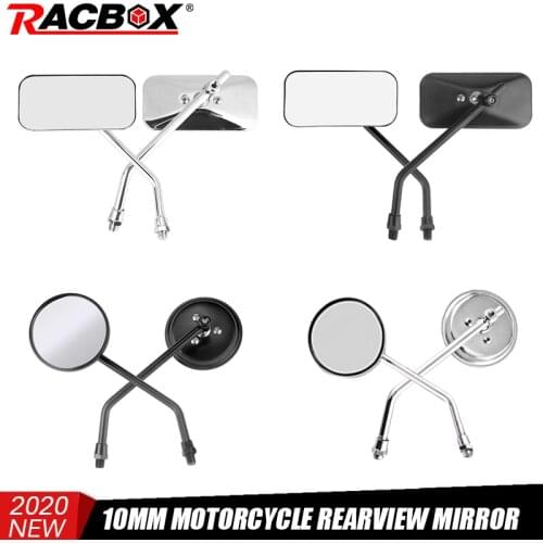 10 mm Chrome Motorcycles Mirror Round Square Retro Universal Motorbike Side Rear Moto Mirrors for Scooter Honda Dirt Bike UTV
