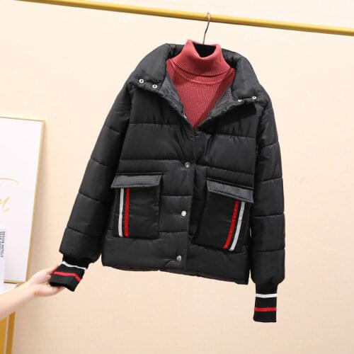 Women Filling Cotton Black Jacket Autumn And Winter Casual Style Woman Parkas Female Tops Black And White Coats