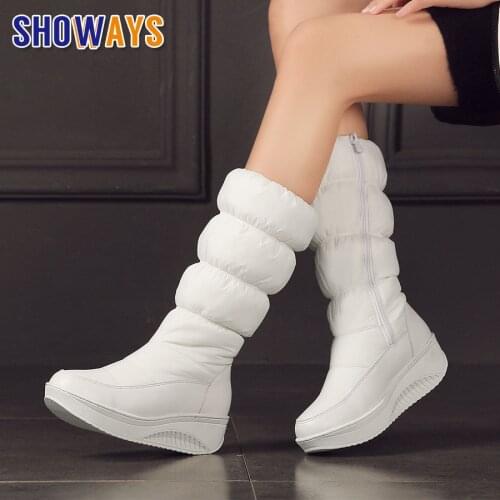 2021 Winter Women Snow Boots White Black Plush Down Waterproof Casual Travel Outdoor Wedge Platform Heels Zipper Mid-calf Boots