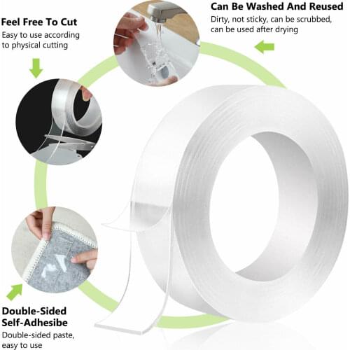 1/2/3/5M Nano Tape Tracsless Double Sided Tape Transparent No Trace Reusable Waterproof Adhesive Tape Cleanable Home