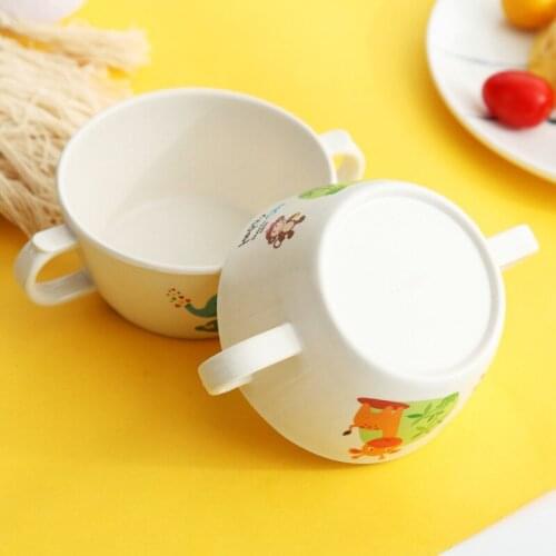 1Pc Bamboo Fiber Baby Cartoon Eating Tableware Anti-scalding Kids Dinner Plate Toddler Feeding Dishes Children Training Bowl