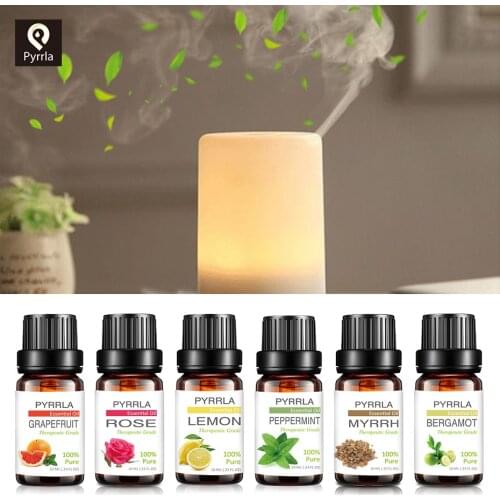 Pyrrla 10ML Pure Essential Oils Purifying Air Lemon Orange Peppermint Tea Tree Aromatherapy Essential Oil Massge Bath Humidifier