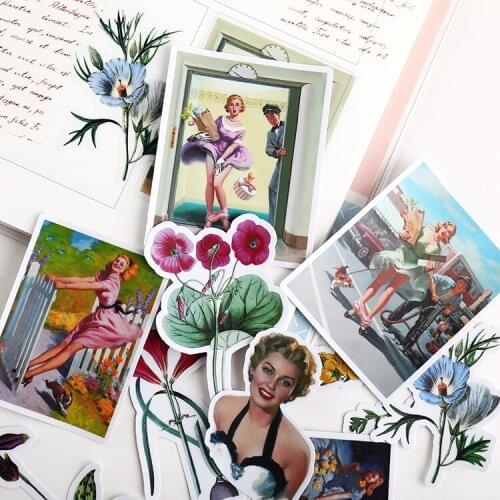 14 pcs Retro girl Waterproof laptap stickers for Home decor on laptop decal fridge skateboard doodle toy sticker