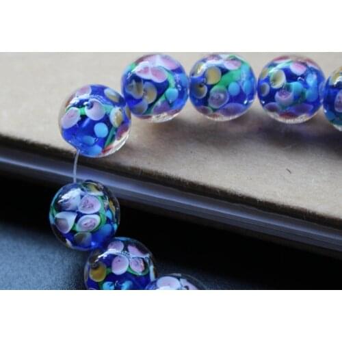 20Pcs 12mm Handmade Glass lampwork beads Flower Beads Royal Blue for jewelry making Wholesale and Retail
