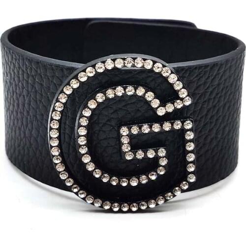 2020 Luxury Jewelry Fashion Leather Bracelet For Women Statement Lnitial Letter Leather Wrap Bracelet gift Geometric