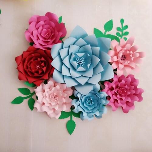 Personalized Customized 7PCS Giant Paper Flowers Large Flower With 7 Pcs Leaves For Wedding Backdrop Baby Nurseries Decorations