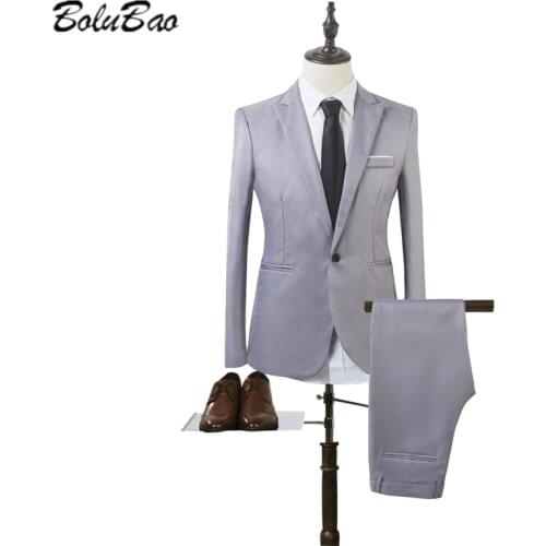BOLUBAO Fashion Men Western-Style Suit Trousers Solid Color Men Slim Formal Suit Single Row One Button Men Thin Suit