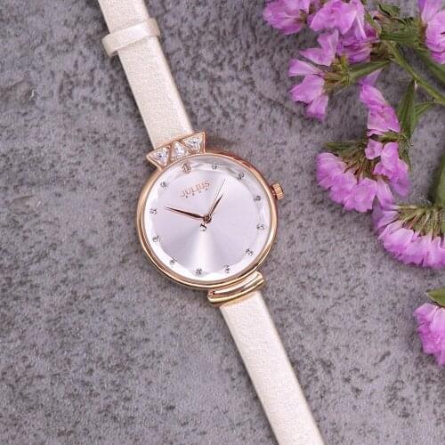 New Lady Womens Watch Japan Quartz Elegant Aquarius Fashion Crystal Hour Bracelet Leather Clock Girls Birthday Gift Julius Box