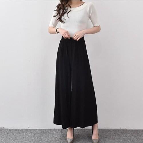 Black pants Modal plus fertilizer to increase elastic loose sexy pants summer wide-leg high waist wild flared pants пижама штаны