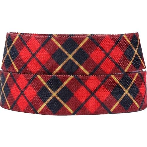 FLRA FOE(50 yards/lot) Flora Ribbons 5/8" checked foe fold over elastic for Christmas holiday celebrate