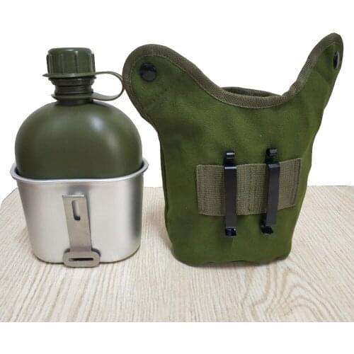 Outdoor US Army Type 78 Canteen With Canvas Cover Set Camping Kettle Water Bottle
