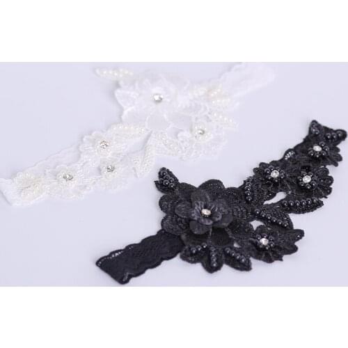 Gtglad 2018 Hot Handmade Crystal Rhinestones Flower Lace Wedding Bridal Garter with Pearl white black
