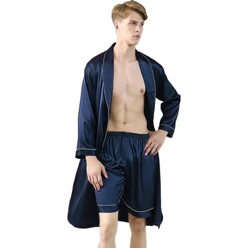 Mens Kimono Shorts Bathrobe Sleepshirts 2021New Spring Autumn Sexy Silk Pajama Sets Home Party Comfort Leisure Dresses Gown