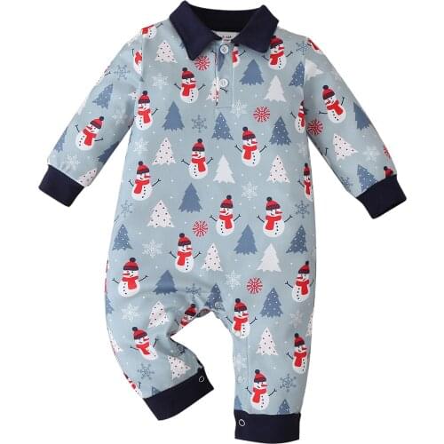 Newborn Baby Boys Girls Clothes Christmas Snowman Cartoon Print Romper Long Sleeve Jumpsuit 6 9 12 18 Months barboteuse bébé