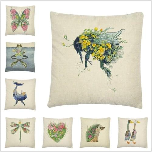 Beautiful Art Painting Animal Pattern Linen Cushion Cover Pillow Case for Home Sofa Car Decor Pillowcase 45X45cm