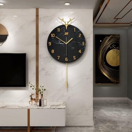 Nordic Creative Deer Head Wall Clock Living Room Home Decoration Art Wall Watch Fashion Simple Rocking Wall Clock