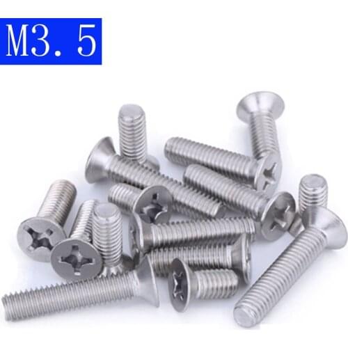M3.5 - 0.6 304 Stainless Steel Phillips FLAT HEAD Machine Screw DIN 965 Bolts ISO 7046