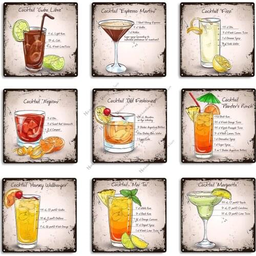 Cocktail Metal Poster Beer Retro Metal Plate Vintage Poster Club Pub Bar Home Wall Plate Rusty Metal Signs Industrial Decoration