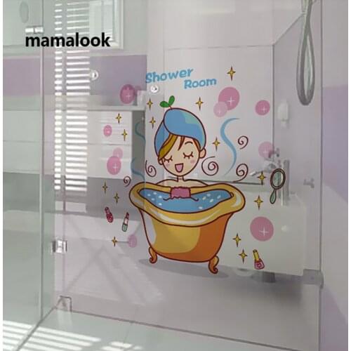 Lovely girl in the bath glass door wall Sticker Shower Waterproof bathroom Home Decoration Art Decals Stickers wallpaper