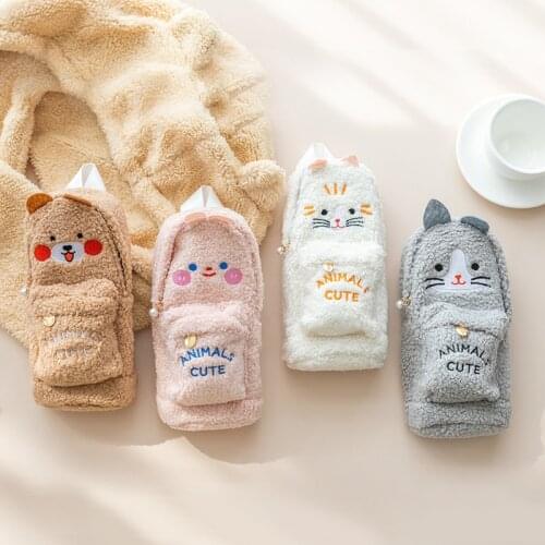 Cute Animal Pencil Bag Mini Schoolbag Plush Kawaii Zipper pencilcase Organizer Stationery School Girl Gift Supplies pencase