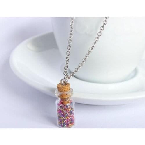 Miniature cute rainbow sprinkles candy jar glass charm necklace pendant kawaii sweet silly food jewelry doll house mini tiny