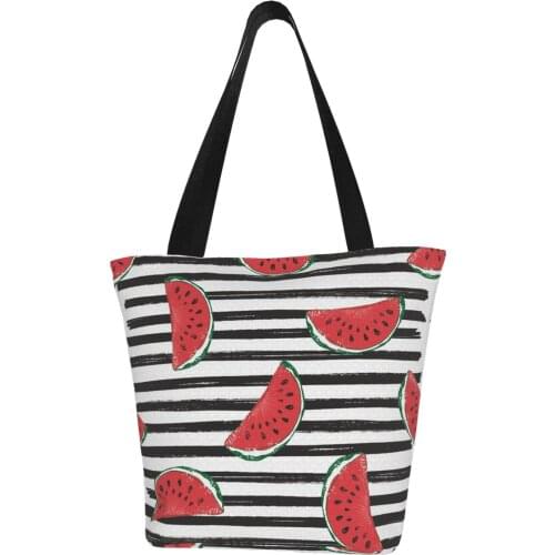 Strawberry Fashion Stripes Women Beach Bags Girls Shoulder Tote Bags for Travelling Ladies Reusable Shopping Bags Bookbag