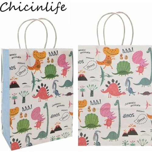 Chicinlife 5Pcs Animal Dinosaur Paper Bags Happy Birthday Party Candy Gift Packaging Bag Baby Shower Kids Dinosaur Party Supplie