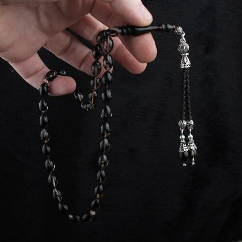 Natural Amber 925 Silver Tassel 33 Beads Pendant Prayer Beads Islamic Tasbih Rosary Men Women Meditation Jewelry From Turkey