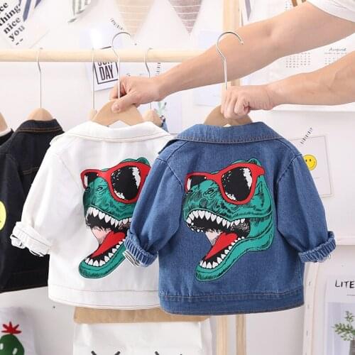 Popodion 2021 Middle And Small Childrens New Dinosaur Print Denim Jacket CHD20461
